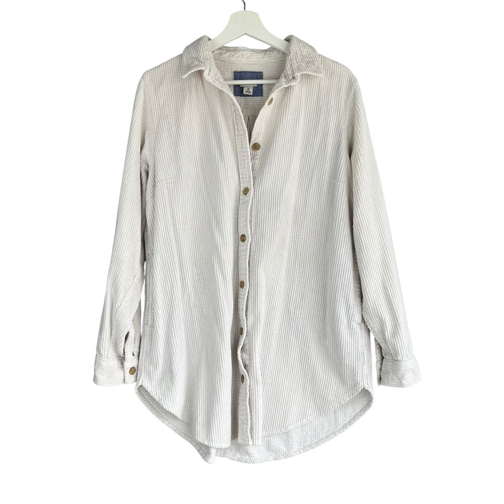 LL Bean Womens Cream White Corduroy Button Down Shacket, Women's M